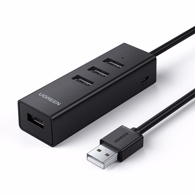 绿联(UGREEN) USB2.0分线器 扩展多接口一拖四多功能hub集线器带供电口适用笔记本台式机电脑 1米/80335