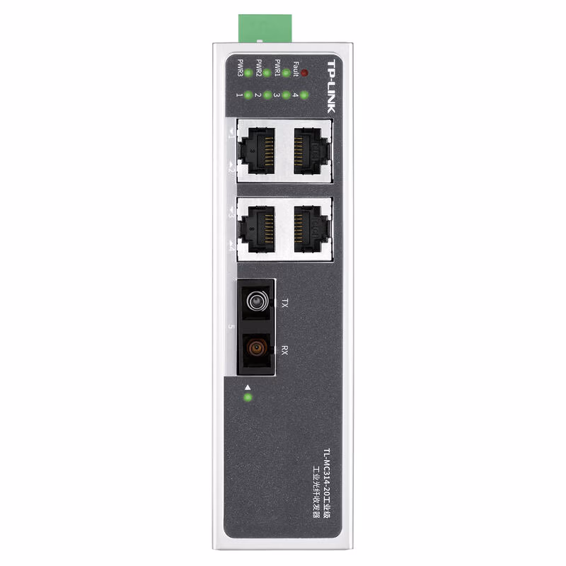 4个1000/100/10Mbps自适应RJ45端口,1个1000Mbps单模双纤SC光纤口,工业级工作温度:-40℃~75℃ | 普联 工业光纤收发器