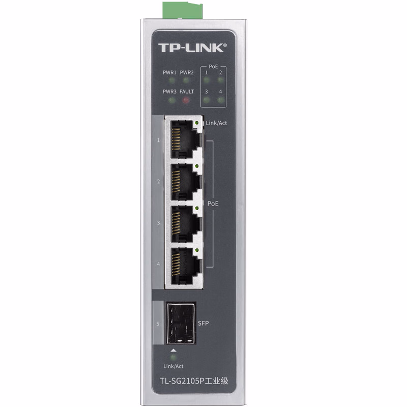 TL-SG2105P工业级，4个千兆RJ45 端口（支持标准PoE+供电）,1个千兆SFP端口,工业级工作温度：-40℃~75℃ | 普联 工业以太网PoE交换机