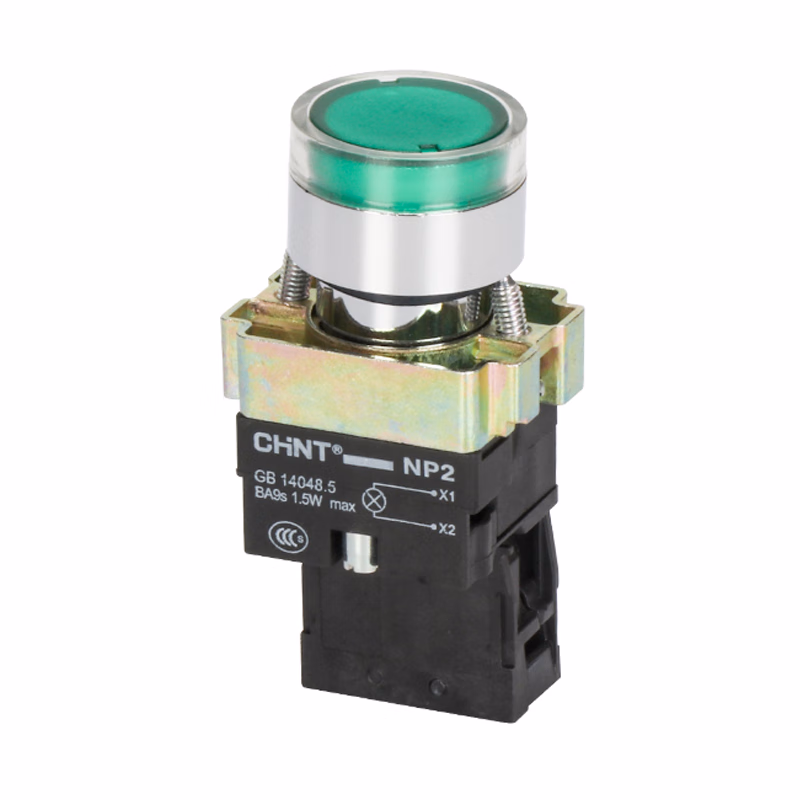 NP2-BW3381 380V LED | 正泰 带灯平钮,绿色 金属头