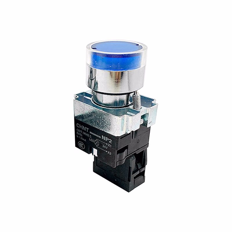 NP2-BW3661 24V LED | 正泰 带灯平钮,蓝色 金属头