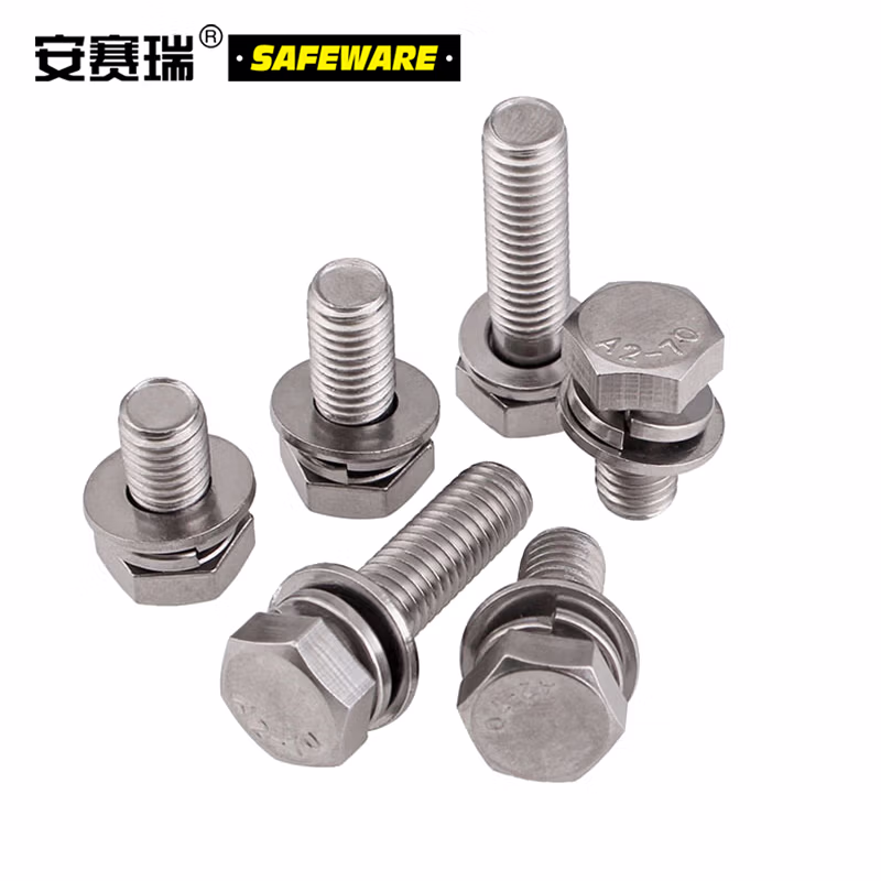 安赛瑞 不锈钢外六角组合螺栓 304不锈钢外六角螺栓/平垫/弹垫组合 M6×30mm(50套装)22764