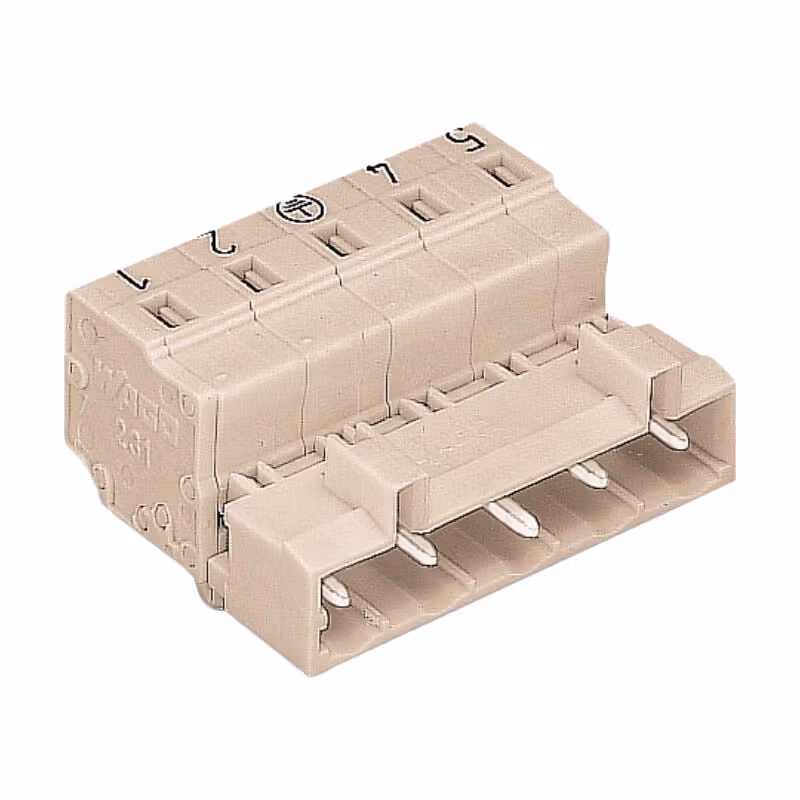 723-604/018-042 | 万可(WAGO) 1线针型连接器,100%防插错保护,突出的接地插针,固定销钉,直接印制标记,2.5mm²,焊针间距7.5mm,4极,浅灰