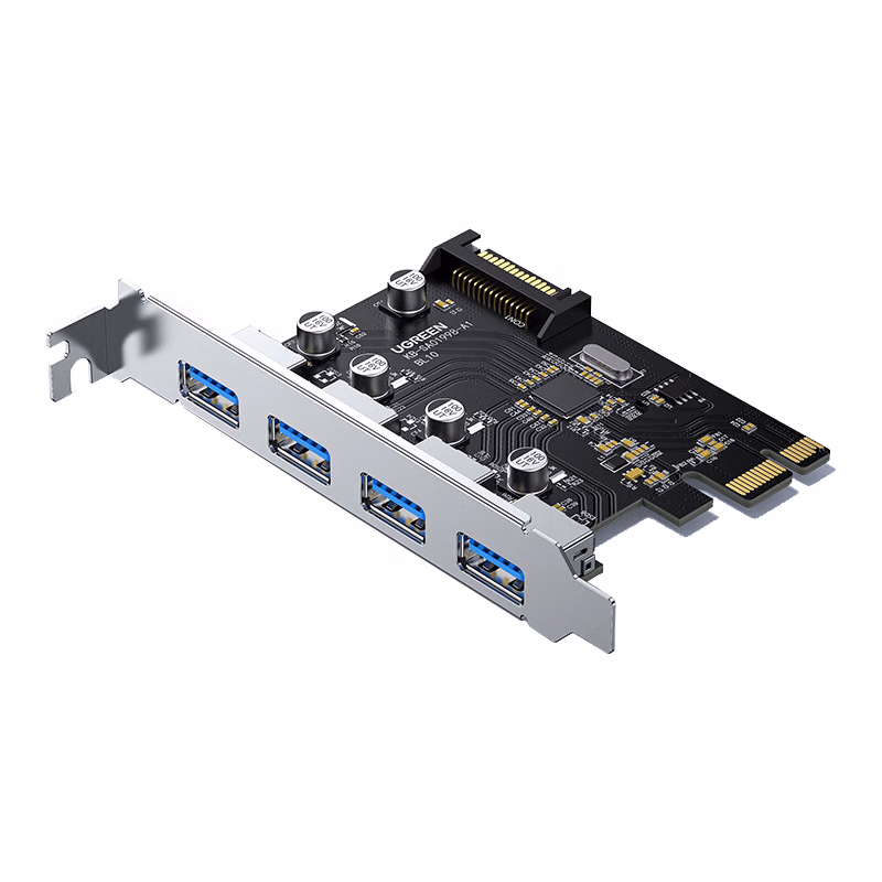 绿联(UGREEN) Pci-E转4口USB3.0扩展卡适用台式机电脑主机内置USB3.0转接卡免驱独立供电30716