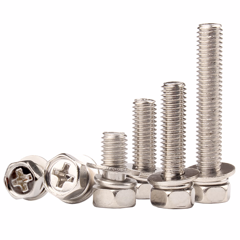 博材 十字外六角三组合螺丝钉 十字槽凹穴六角头螺栓弹簧垫圈和平垫圈组合件螺钉 M3x14x6（500个/包）镀镍