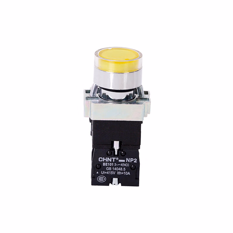 NP2-BW3561 220V LED | 正泰 带灯平钮,黄色 金属头