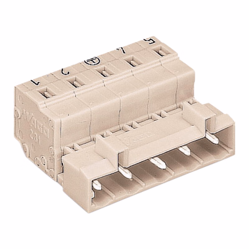 723-605/000-042 | 万可(WAGO) 1线针型连接器,100%防插错保护,突出的接地插针,直接印制标记,2.5mm²,焊针间距7.5mm,5极,浅灰