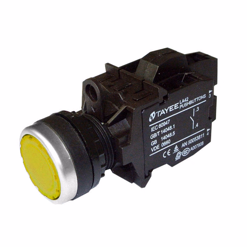 LA42PD-10/DC24V/Y | 上海天逸电器 圆形平头按钮,黄色,带灯