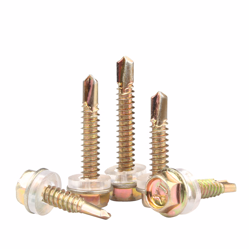 博材 六角凸缘（华司）自钻自攻螺钉 碳钢彩锌外六角带垫尖尾木螺丝钉彩钢瓦法兰面钻尾 M4.2x40（500个/包）